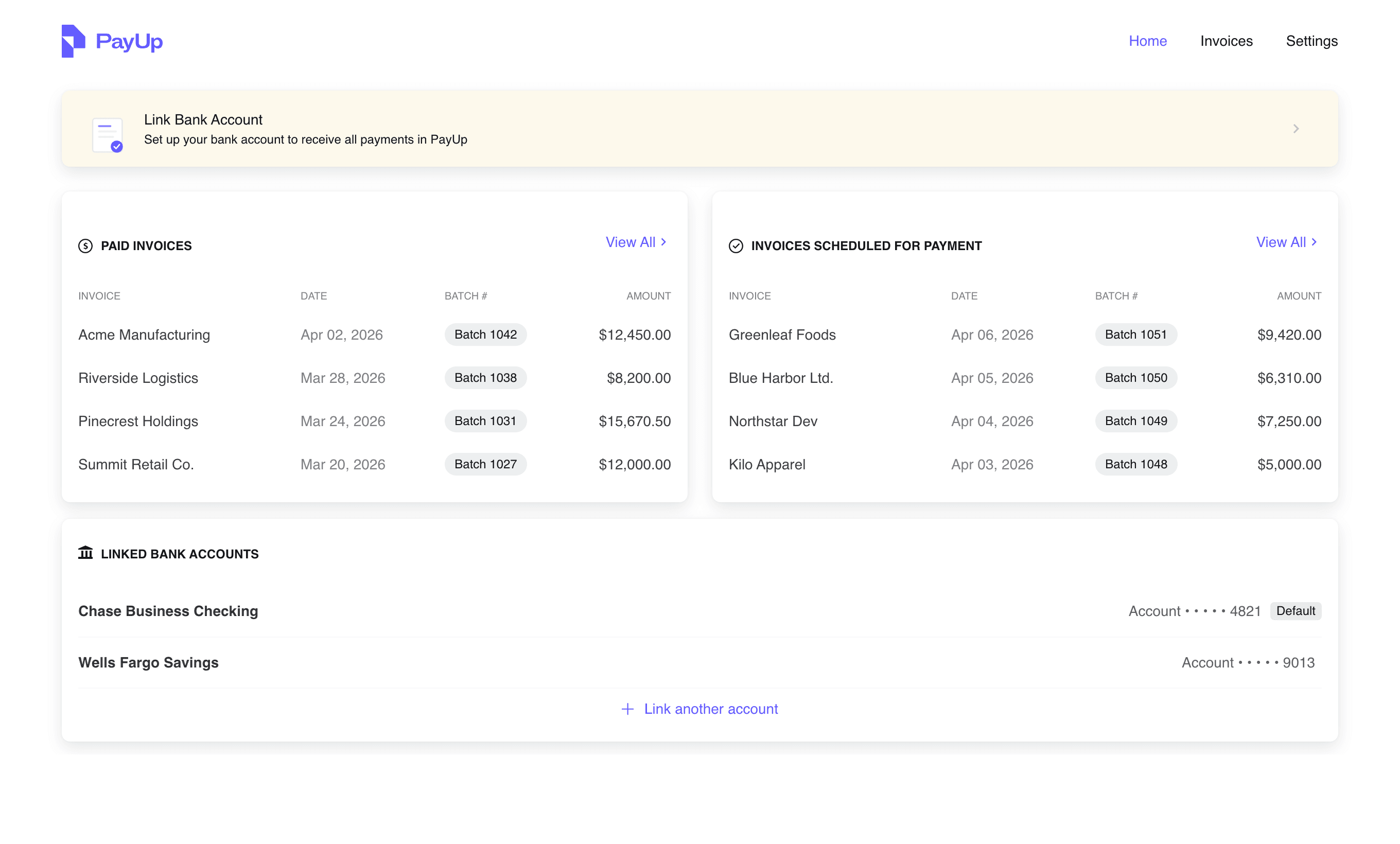 PayUp vendor portal